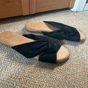 Lulus - black suede slide sandals, worn once